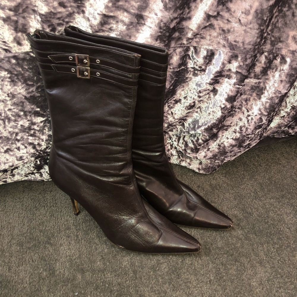 Brown Leather Mid-Calf Boots